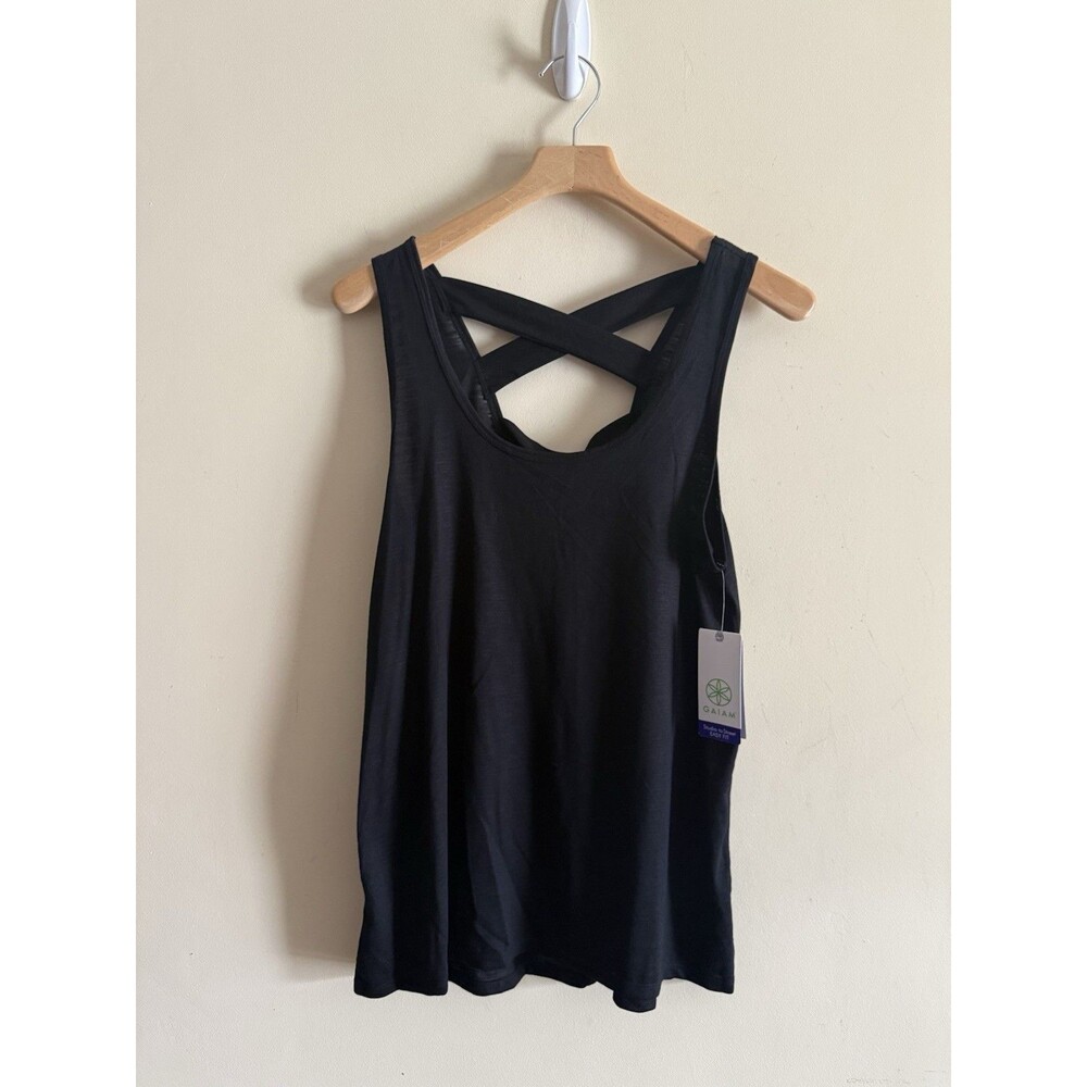 GAIAM Black Athletic Yoga Top - XL   NWT Flowy Cross Back Lightweight